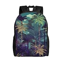 Laptop Backpack for Women Men Lightweight Daypack With Side Mesh Pockets Fantasy palm tree jungle Backpacks