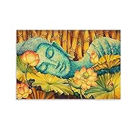Buddhist Wall Art, Sleeping Buddha, Lotus, Bamboo,Buddha Wall Art Zen Meditation Art Poster Abstract Watercolor Lotus Sleeping Buddha Poster Canvas Art Poster And Wall Art Picture Print Modern Home Be