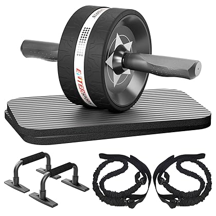 EnterSports Ab Rollers Wheel Kit, Exercise Wheel Core Strength Training Abdominal Roller Set with Push Up Bars, Resistance Bands, Knee Mat Home Gym Fitness Equipment for Abs Workout