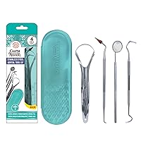 Professional 100% Stainless Steel Dental Kit with Tongue Scraper, Dental Mirror, Dental Scaler & Gum Stimulator - 4 Piece Dental Tools Set