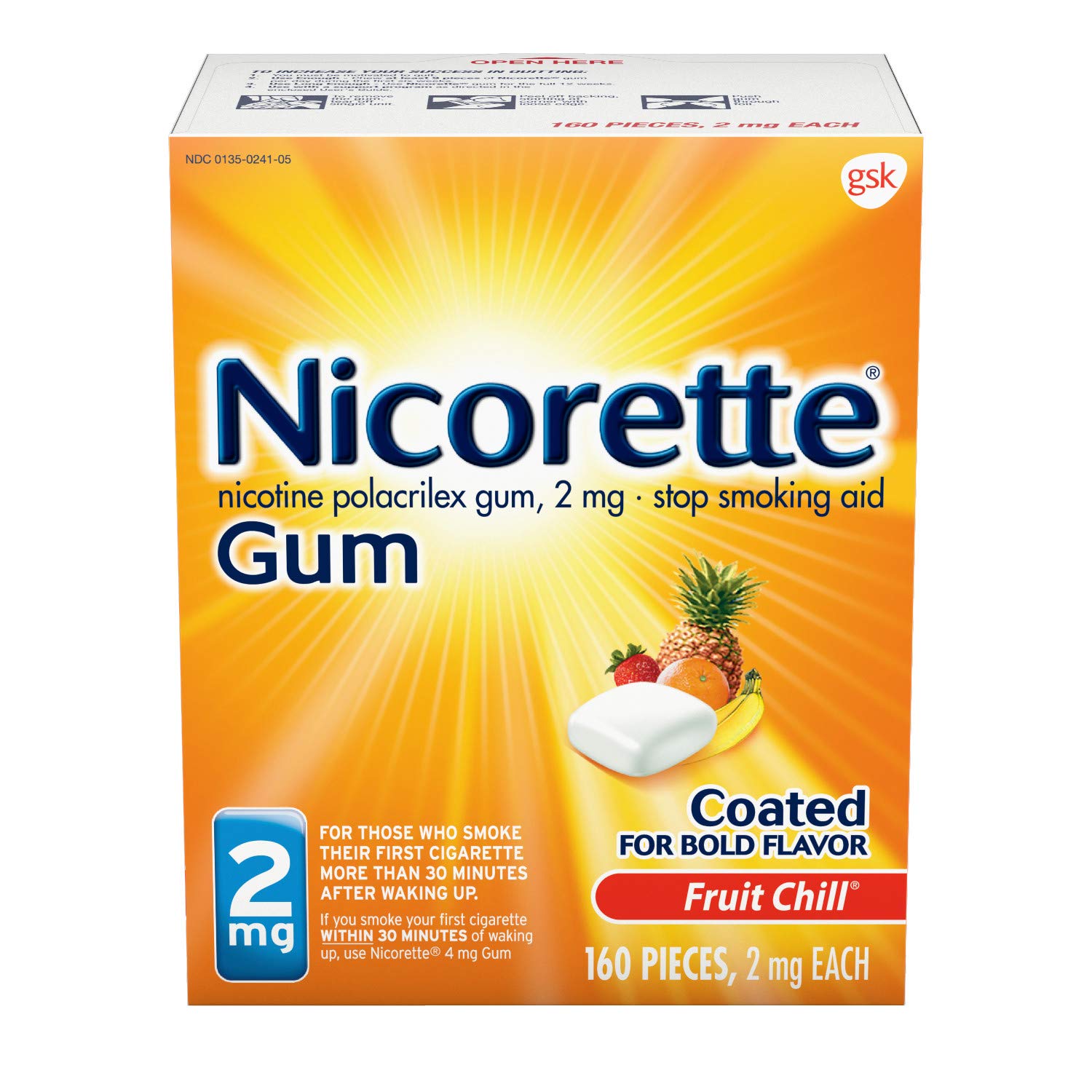 Nicorette Nicotine Gum Fruit Chill Stop Smoking Aid, 2 mg, 160 Count