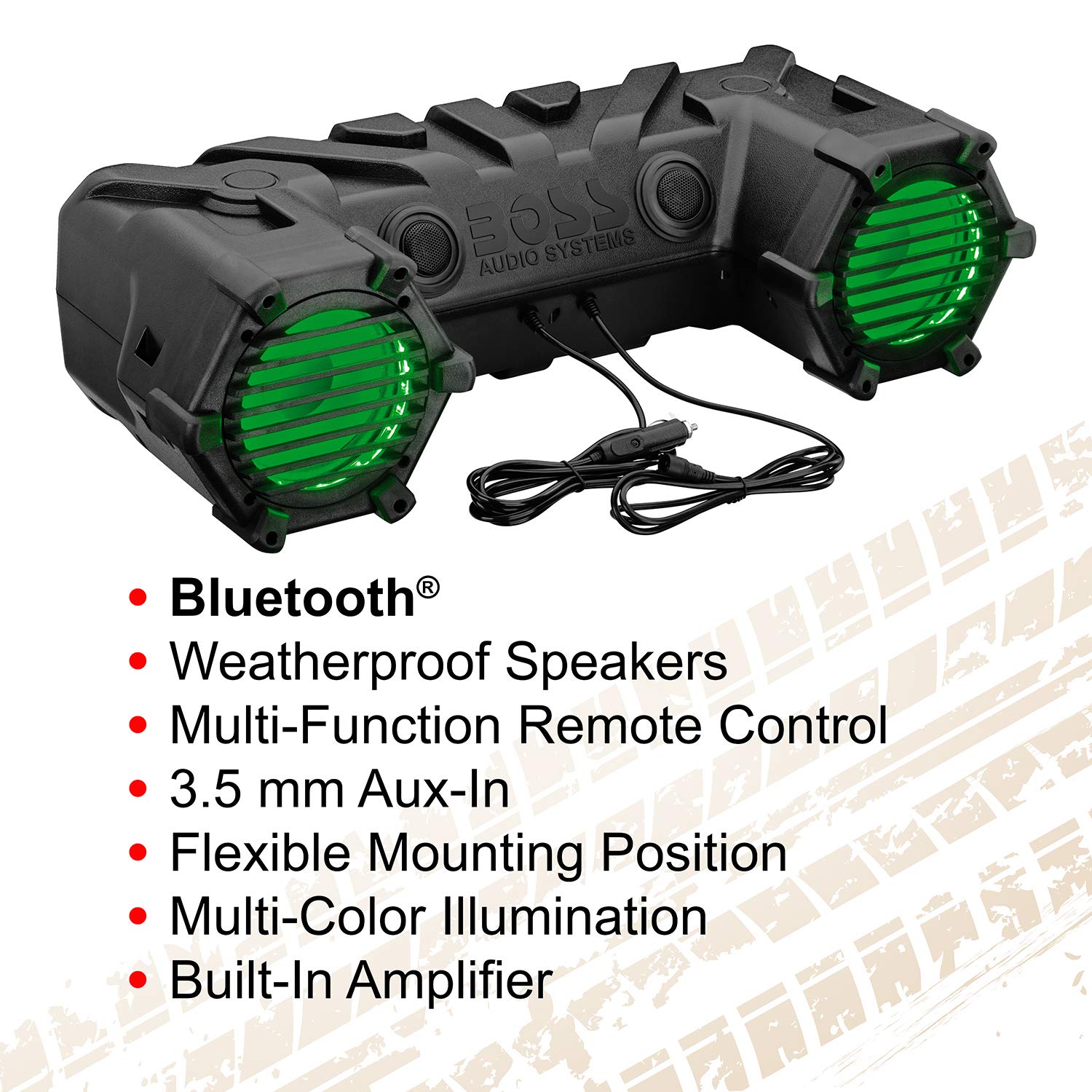 BOSS Audio Systems ATV30BRGB ATV UTV Weatherproof Sound System - 6.5 Inch Speakers, 1 Inch Tweeters, Built-in Amplifier, Bluetooth, Multi-Color Illumination, Easy Installation for 12 Volt Vehicles