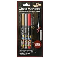 Glass Markers - Metallic Markers Wine Glass Markers Washable Wine Markers for Window Mirror Ceramics Drink Glasses Bottles Non-Toxic Glass Pens Gold Silver Red Markers - 3 Pack