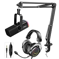 FIFINE XLR/USB Gaming Microphone Set and Over-Ear Headset,Dynamic PC Mic for Streaming Podcasting,Gamer Headset Wired with Passive Noise Canceling,Detachable Microphone,for Switch,Xbox(AM8T+H3)