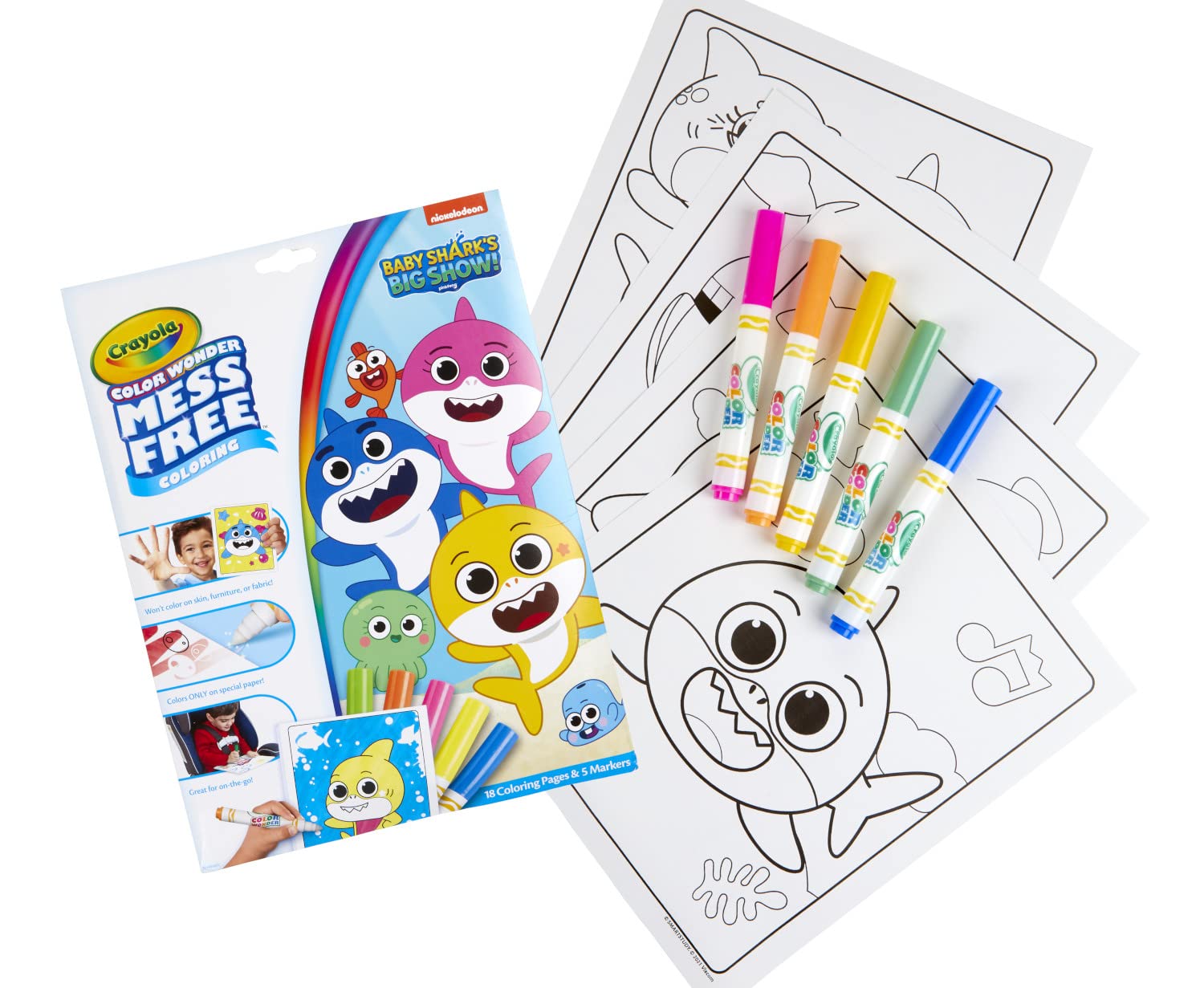 Crayola Baby Shark Color Wonder Pages (18 Pages & 5 Markers), Mess Free Coloring For Toddlers, Gift for Kids, Travel Activities