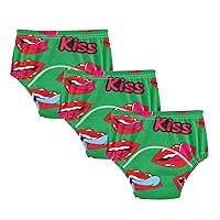 Little Boys Underwear Potty Training Valentine's Day Lips Kisses Tongue Retro Green 3pcs Soft Cotton Overnight