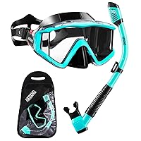 Aegend Snorkeling Gear for Adults, Dry Snorkel Set Panoramic View Enhanced Anti-Leak and Anti-Fog Technology, Adjustable Strap for Snorkeling Scuba Diving Swimming with Mesh Bag
