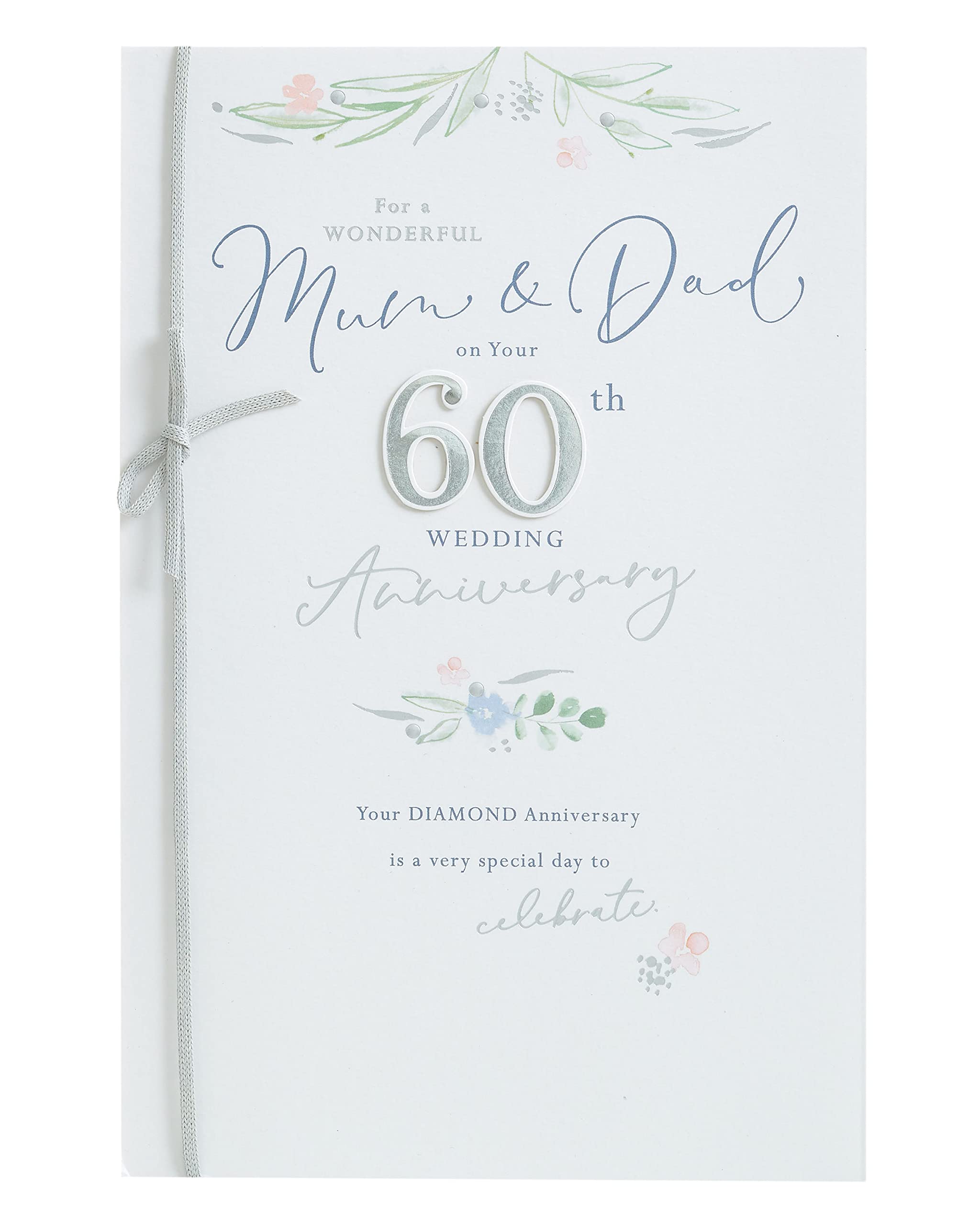 UK Greetings Mum & Dad 60th Anniversary Card With Envelope - Ribbon Design
