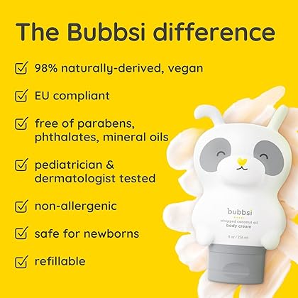 Bubbsi Whipped Coconut Oil Baby Lotion for Eczema, Dry Skin, Baby Acne, KP | Organic Coconut Oil, Shea Butter, Vitamin E | Light, Natural Scent | EU Compliant, Vegan (Refillable, 8oz)