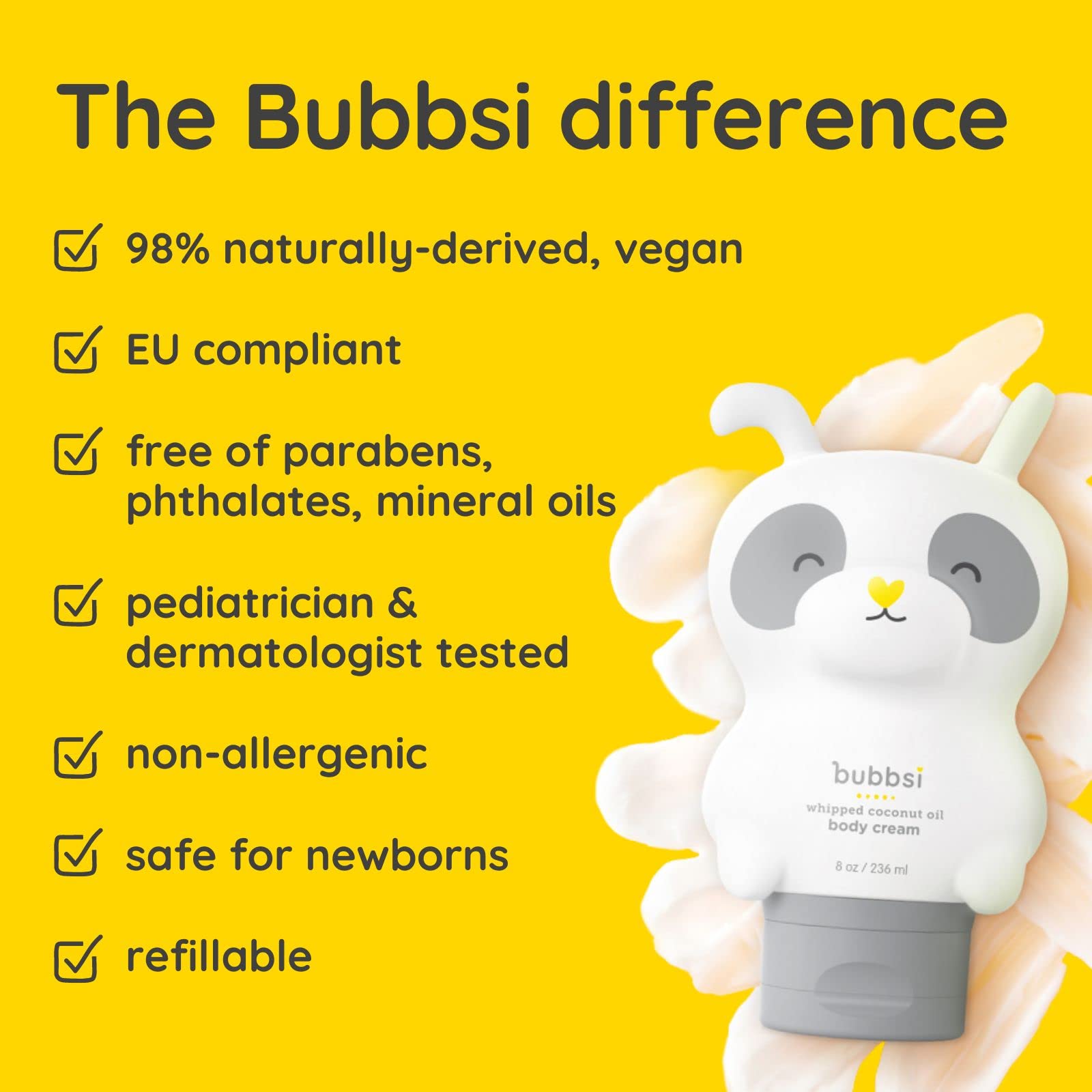 Bubbsi Whipped Coconut Oil Baby Lotion for Eczema, Dry Skin, Baby Acne, KP | Organic Coconut Oil, Shea Butter, Vitamin E | Light, Natural Scent | EU Compliant, Vegan (Refillable, 8oz)