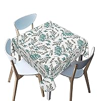 flower pattern Tablecloth Square,leaf theme,Stain and Wrinkle Resistant Table Cloth Square Table Cover Overlay Cloth,for Birthday Cake Table Holiday Banquet Decoration（White green，40 x 40 Inch）
