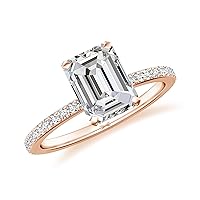 Natural Diamond Emerald Cut Ring for Women Girls in Sterling Silver / 14K Solid Gold/Platinum