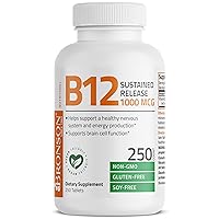 Bronson Vitamin B12 1000 mcg (B12 Vitamin As Cyanocobalamin) Sustained Release Premium Non GMO Tablets Supports Nervous System, Healthy Brain Function and Energy Production, 250 Count