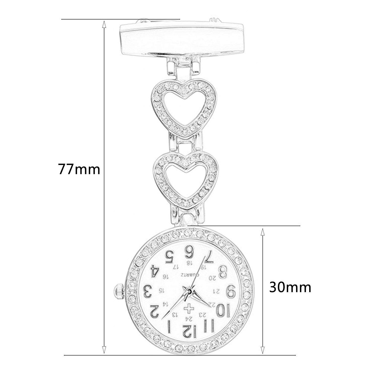 GORBEN Womens Mens Heart Steel Crystal Nurses Pocket Watches Fob Watches,Doctor Paramedic Tunic Brooch Clip On Watch