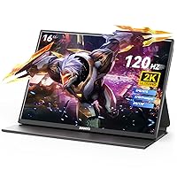 16” 2K Portable Gaming Monitor, 120Hz 2ms Professional Esports Portable Monitor for Laptop with FreeSync, Plug and Play, w/Smart Cover & Speakers, Lightweight Travel Monitor