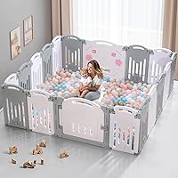Uanlauo Baby Playpen, 18 Panel Play Pens for Babies and Toddlers, Safety Foldable Playpen, Easy Assemble Baby Fence, Indoor Outdoor Use Baby Play Yard, Baby Fence Play Area (Grey+White)