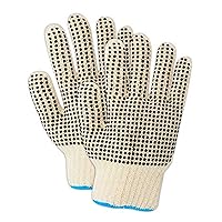 MAGID KnitMaster Standard Weight Machine Knit Dotted Gloves, 12 Pairs, Men’s Size 8/M, Natural, T193