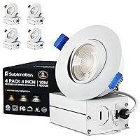 4 Packs 3 Inch Gimbal Led Recessed Light with Junction Box 10w,Waterproof recessed Lights for Shower,3 Colors Adjustable,Suitable for Bathroom,Parlor,Bedroom,Kitchen,Balcony