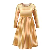 Girl's Long Sleeve Round Neck Striped Cute Loose a-line Mini Dress