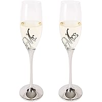 Pavilion Gift Company Glorious Occasions Mr. & Mrs. Wedding Toast Champagne Glass Flute Set, 8 oz, Silver