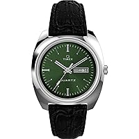 Timex Men's Q 1978 Day/Date 37mm Watch - Black Strap Green Dial Stainless Steel Case