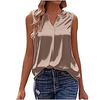 Womens Silk Satin Tank Tops V Neck Camisole Cami Tank Top Summer Basic Blouses Colid Color Casual Tunics