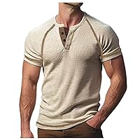 Men's T Shirt V Neck Buckle Summer Solid Color Casual Sports Short Sleeve T Shirt for Men