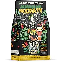 Bones Coffee Company Jamaican Me Crazy Whole Coffee Beans Vanilla Caramel, and Coffee Liqueur Flavor | 12 oz Medium Roast Low Acid Coffee | Flavored Coffee Gifts & Beverages (Whole Bean)