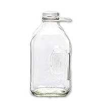 2 Qt Heavy Glass Milk Bottle with Handle & Cap, 64 Oz, 1/2 Gal.