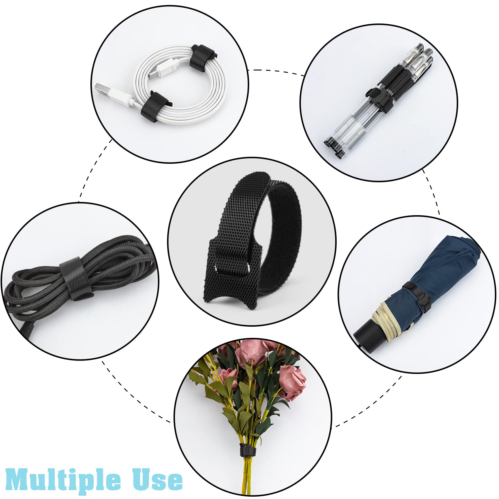 Reusable Cable Ties 120PCS Adjustable 6 Inch Cord Ties Fastening Wire Straps Cable Organizer Wire Ties Cable Management Hook Loop Cord Organizer for Electronics Home Office PC TV Organizing (Black)