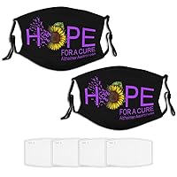 2 Piece Face Mask Set Plus 4 Replaceable Air Filters Hope For A Cure Alzheimer Awareness Sunflower Lover Washable Reusable Adjustable Black Cloth Bandanas Scarf Neck Gaiters Adults