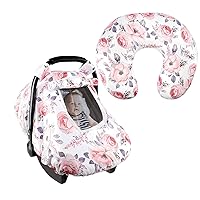 Baby Car Seat Cover and Nursing Pillow Cover Girls, Winter Car Seat Covers for Babies, Pink Floral