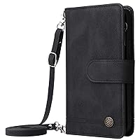XYX Wallet Case for Samsung A03s, Crossbody Strap Cover Zipper Pocket Cash with 9 Card Slot for Galaxy A03s, Black