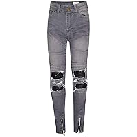 Kids Boys Stretchy Jeans Designer Grey Ripped Denim Skinny Pants Trouser 5-13 Yr