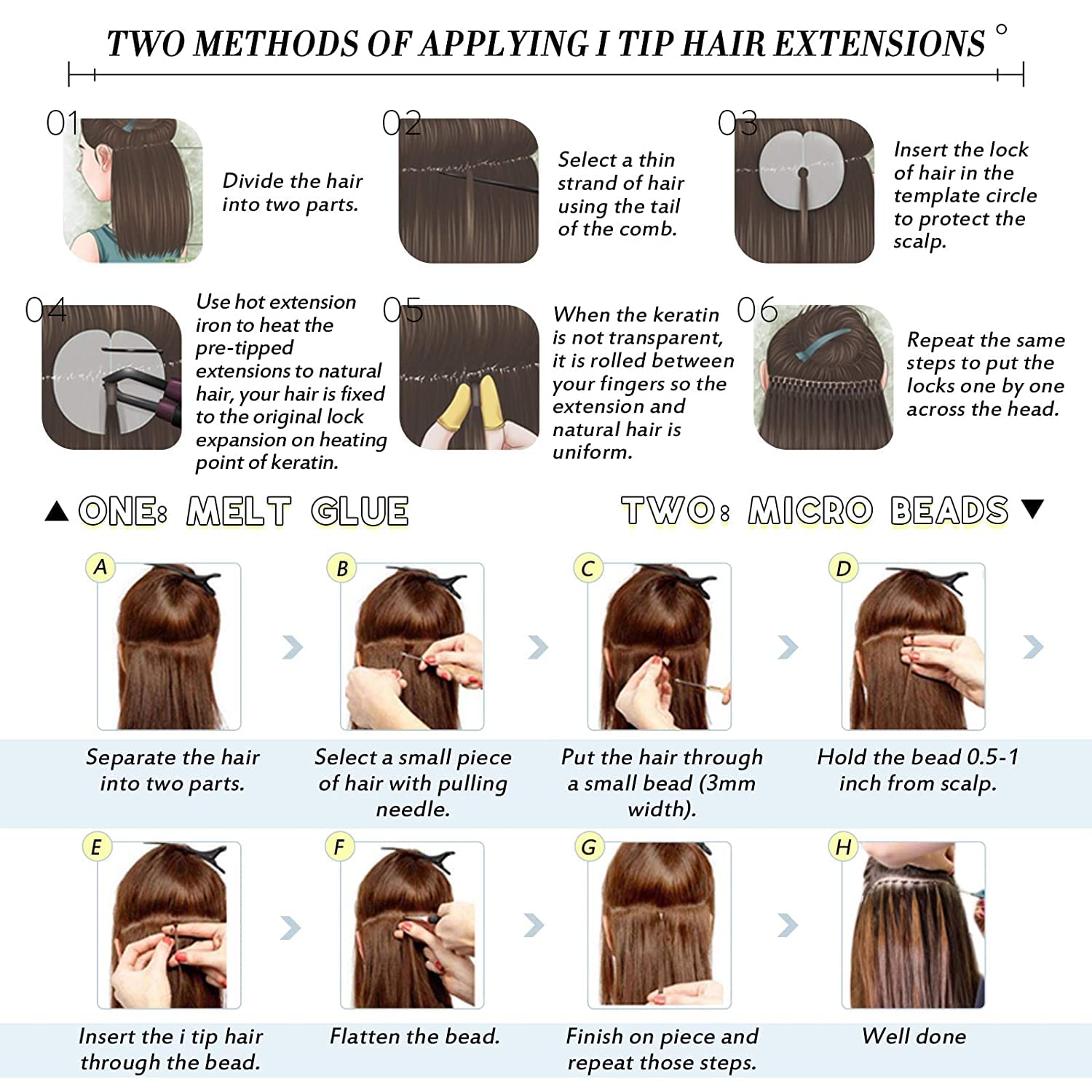 Moresoo I Tip Hair Extensions Human Hair Black Hair Extensions 24 Inch and Microbead Hair Extensions 24 Inch Wavy Hair Extensions