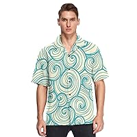 Hawaiian Short Sleeve Button Up Mens Shirt Abstract Swirl Line Blue Yellow Activewear Camisas para Hombres