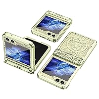 ZIFENGX- Clear Case for Samsung Galaxy Z flip 5, Hinge Protection Plating Frame Mechanical Style Pattern Slim Thin Transparent Hard PC Back Non-Yellowing
