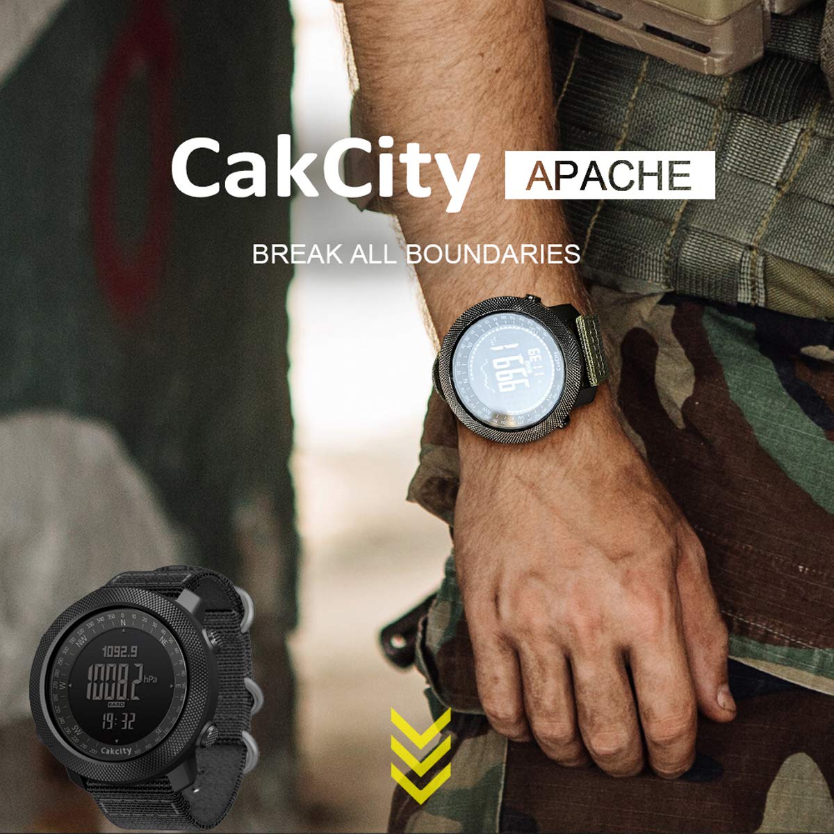 CakCity Digital Sports Watches for Men Military Watches with Compass Temperature, Steps Tracker, Large Dial, Model: Apache