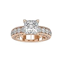 Certified Solitaire Engagement Ring Studded with 2.51 Ct IJ-SI Side Round Natural & 1.99 Ct G-VS2 Center Princess Moissanite Diamond in 18K White/Yellow/Rose Gold for Women on Her Anniversary