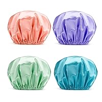 AmazerBath Shower Cap, 4-Pack Shower Caps for Women, Double Waterproof Layers Bathing Shower Hat Hair Protection EVA Shower Caps Reusable, Large Size