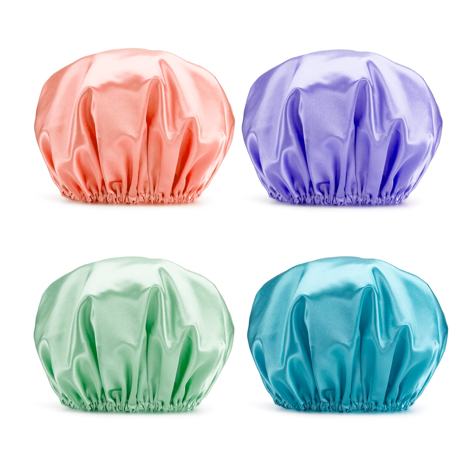AmazerBath Shower Caps for Women Reusable Waterproof, 4 Pack EVA Hair Cap for Shower Double Protection Layers Elastic, Medium Size