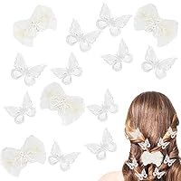 12PCS Butterfly Hair Clips Lace Hair Bows Hairpin Double Layer Embroidered Butterfly Hair Clip Small Ribbon Butterfly Barrette for Women Girls,Fairy Butterfly Hair Accessories Ornaments Party White