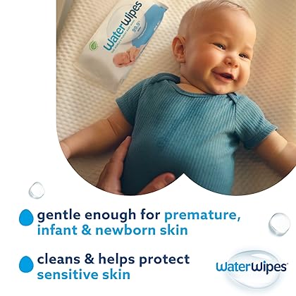 WaterWipes Plastic-Free Original Baby Wipes, 99.9% Water Based Wipes, Unscented & Hypoallergenic for Sensitive Skin, 540 Count (9 packs), Packaging May Vary