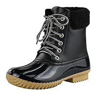 Women's Waterproof Rain Booties Duck Padded Mud Rubber Snow Lace Up Ankle Boots