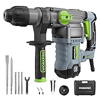 WORKPRO Premium 1-1/4 Inch SDS-Plus Rotary Hammer Drill, 12.5AMP, Heavy Duty Corded Version for Concrete Demolition Chipping Rotomartillo, 5 SDS-Plus Bits