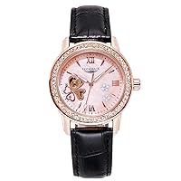 RORIOS Women Watches Automatic Mechanical Watch with Leather Strap Self-Winding Ladies Wristwatch Fashion Rhinestone Dress Watches