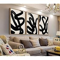 Framed Wall Art Canvas Set Abstract Lines Pictures Modern Mid Century Boho Wall Decor Minimalist Abstract Black Stroke Lines Canvas Painting Artwork Living Room Bedroom Home Office 16