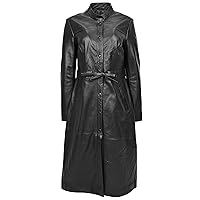 Womens Real Leather Full Length Long Coat Classic Style Leila Black