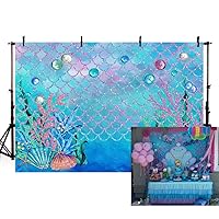 MEHOFOTO 8x6ft Under The Sea Blue Photography Backdrop Ocean Mermaid Theme Girl Birthday Party Decoration Pearls Starfish Shell Ocean Theme Baby Shower Photo Studio Booth Background Banner