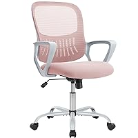 Sweetcrispy Office Computer Desk Managerial Executive Chair, Ergonomic Mid-Back Mesh Rolling Work Swivel Chairs with Wheels, Comfortable Lumbar Support, Comfy Arms for Home,Bedroom,Study,Student,Pink